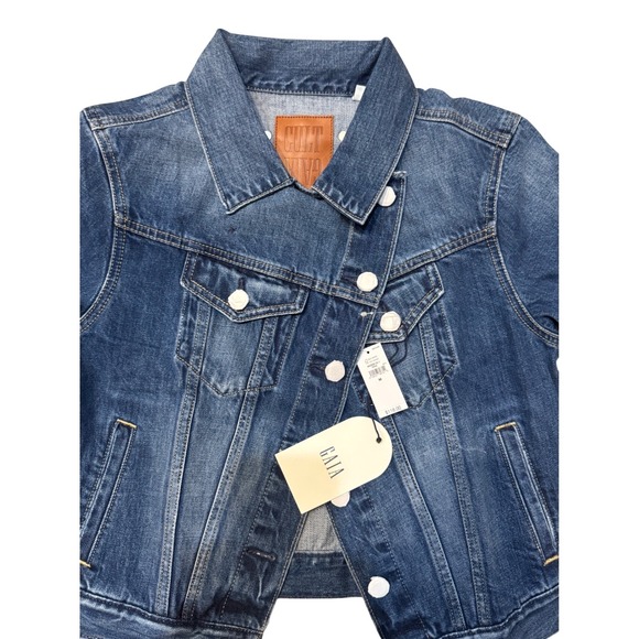 GAP x Cult Gaia Asymmetrical Denim Jacket Women's Size M Blue Cotton Button Up - Picture 6 of 11